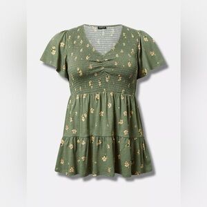 Torrid size 2X cotton modal slub b-neck smocked top short sleeve